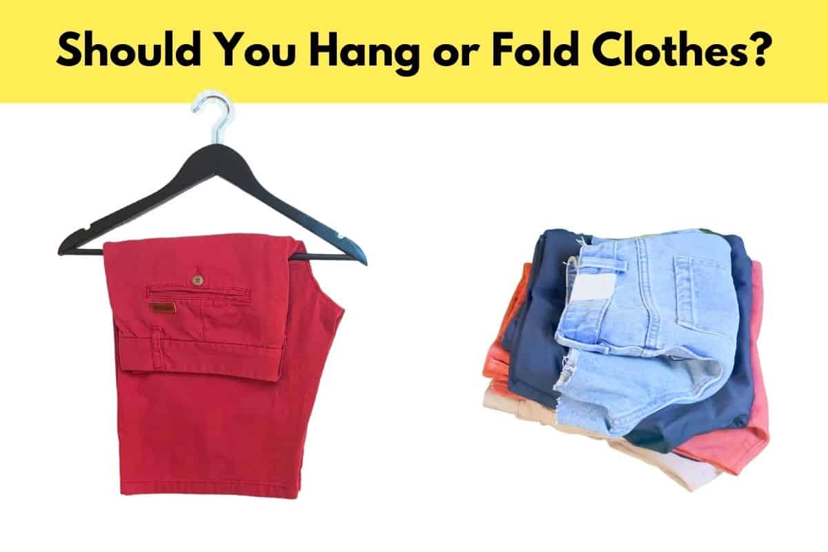 pictures of shorts hung on a coat hanger and a bunch of shorts folded