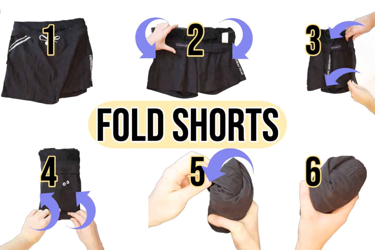 step-by-step instructions with illustration on how to fold shorts