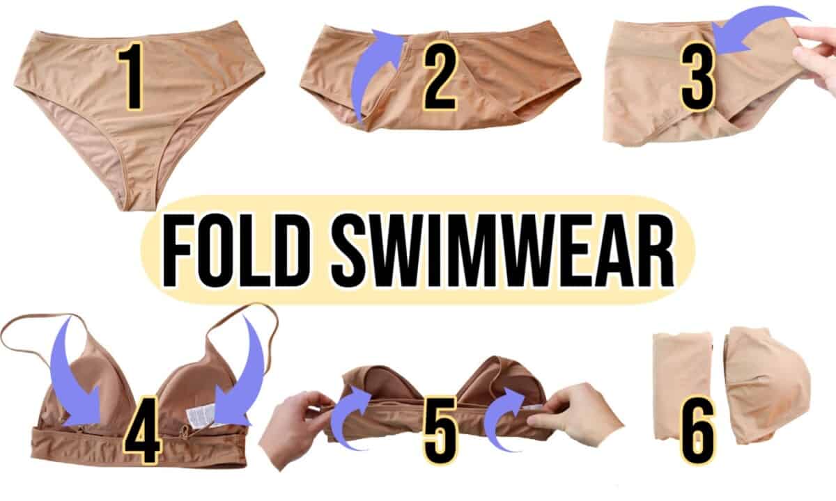 a step-by-step infographic on how to fold two-piece bikinis
