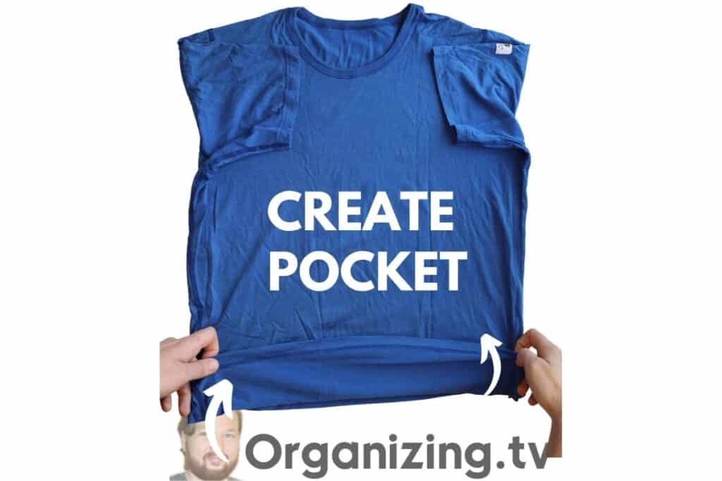 create a 3 inch pocket at the bottom of the shirt