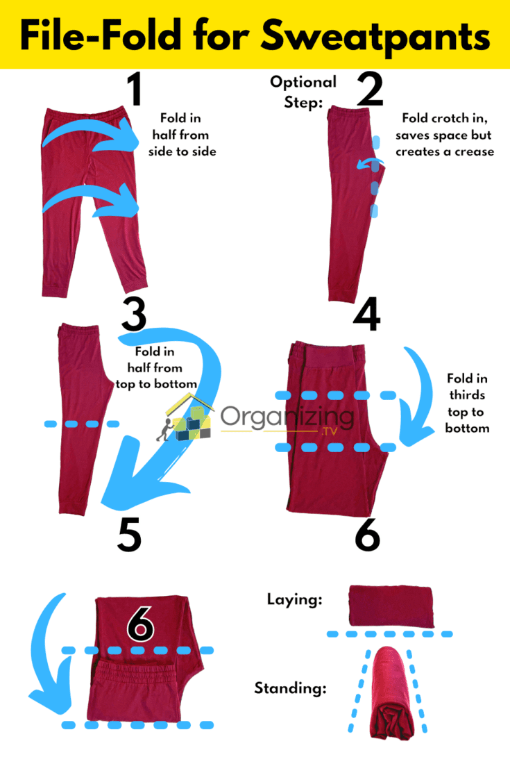3 Clever Ways to Fold Sweatpants Fast + SpaceSaving (Video and Photo