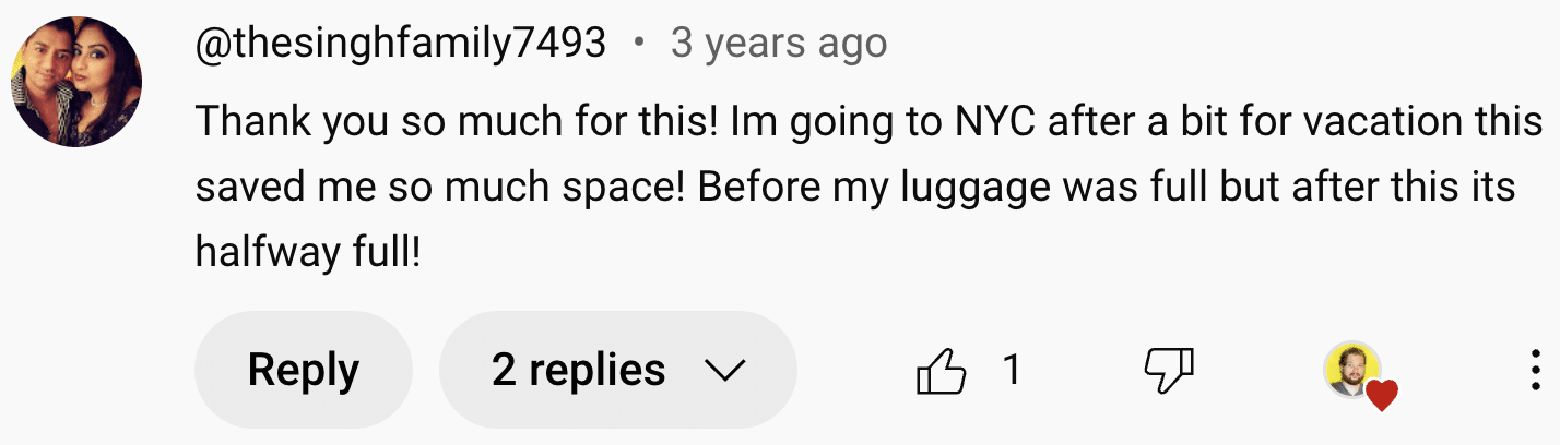 Customer testimonial: bag closed once the second jeans came out