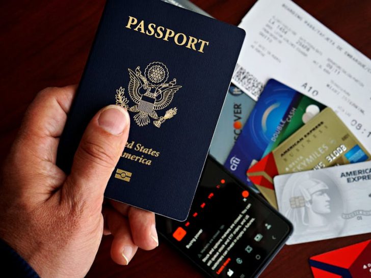 Passport and boarding pass ready in hand for airport security check