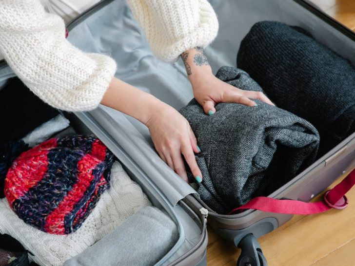 Winter cold-weather clothing layered for travel.