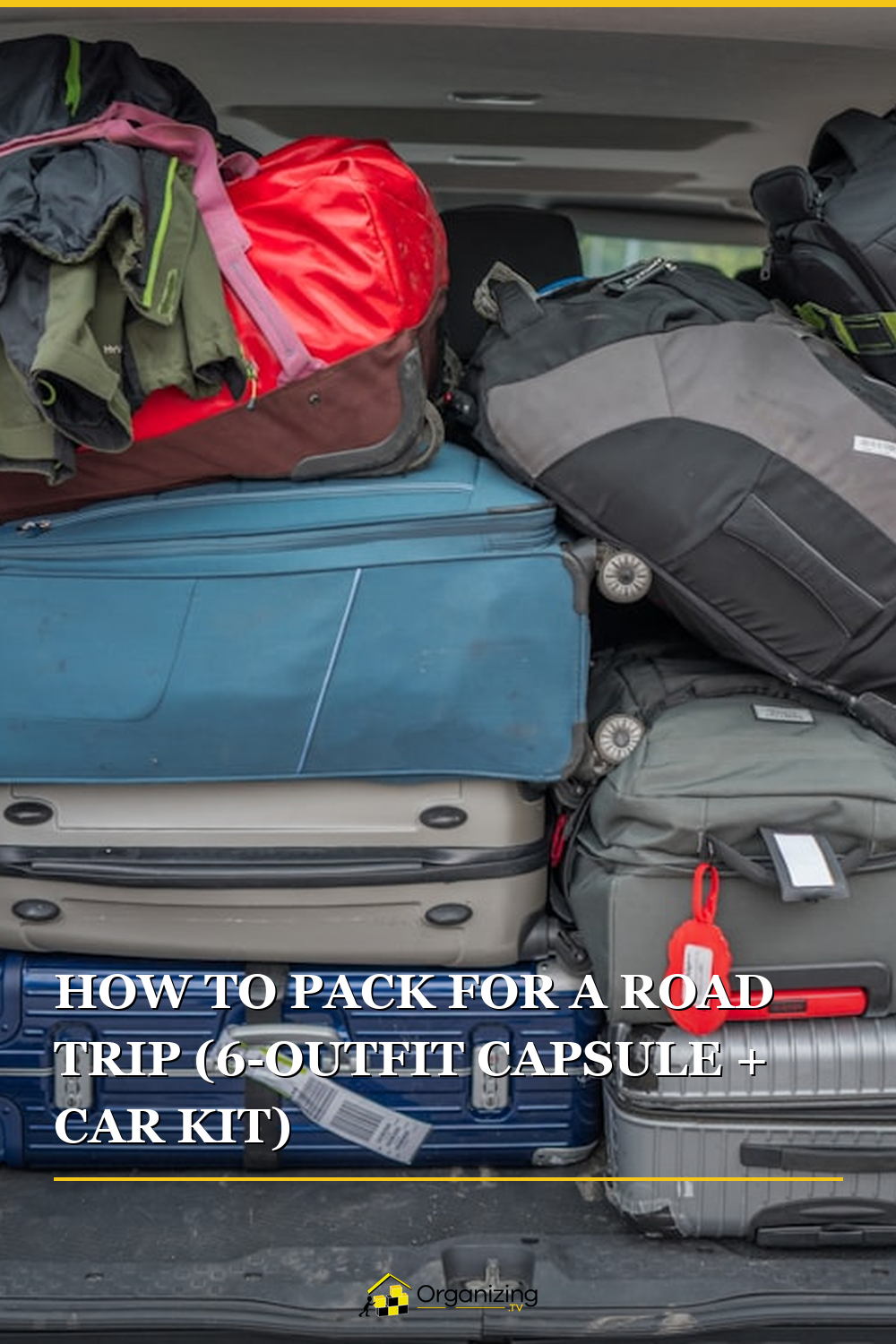 Pinterest pin for How to Pack for a Road Trip (6-Outfit Capsule + Car Kit)